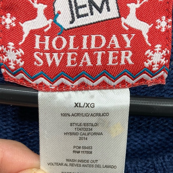 JEM Holiday Sweater XL Ugly Christmas Blue Graphic Pullover Unisex Adult Party - Picture 4 of 10